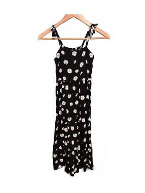 Art Class Girls M Black White Daisy Floral Tiered Midi Dress Boho Summer Picnic
